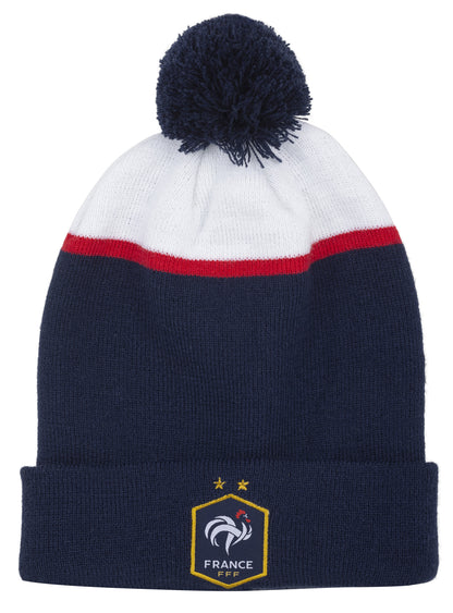 Bonnet Pompon Marine, Rouge et Blanc Equipe De France Adultes Collection Officielle Equipe De France