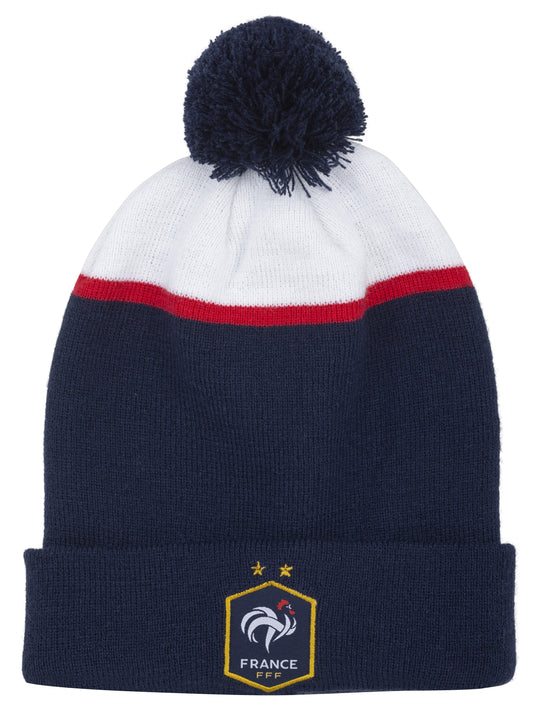 Bonnet Pompon Marine, Rouge et Blanc Equipe De France Adultes Collection Officielle Equipe De France