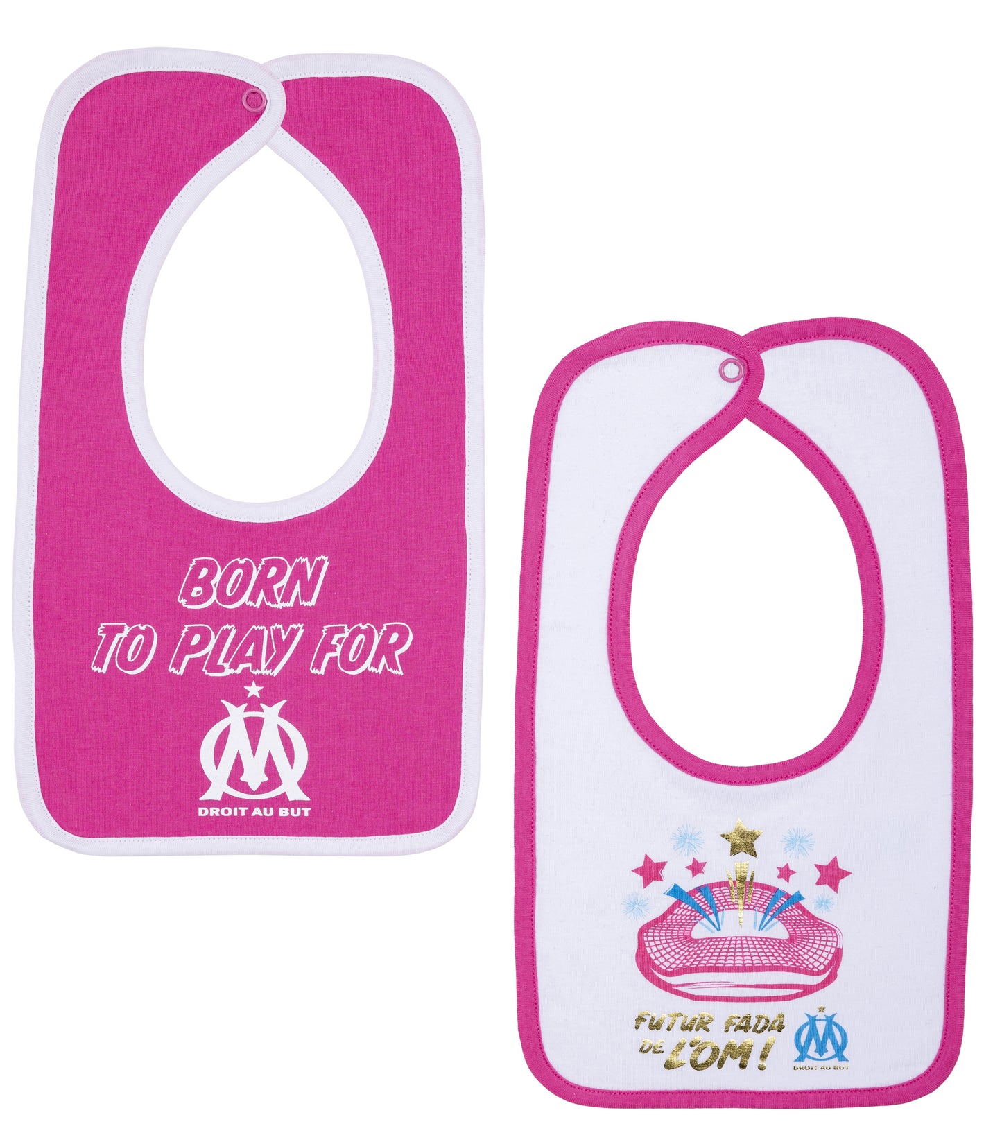 Lot de 2 Bavoirs Bebe Fille OLYMPIQUE DE MARSEILLE  - Om - Collection Officielle