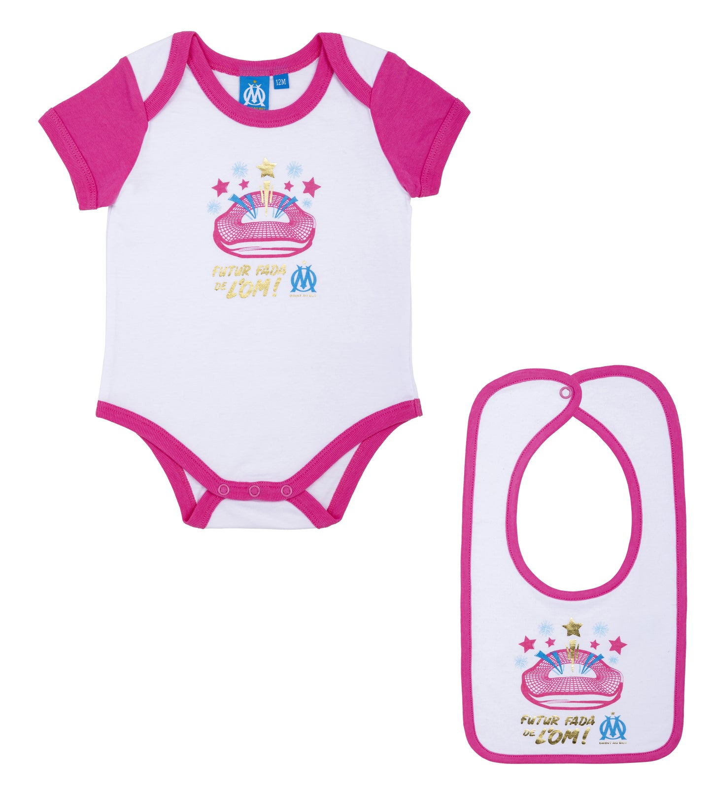 Set Body Bavoir Bebe Fille OLYMPIQUE DE MARSEILLE  - Om - Collection Officielle