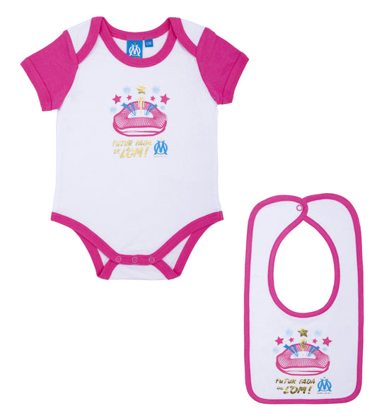 Set Body Bavoir Bebe Fille OLYMPIQUE DE MARSEILLE  - Om - Collection Officielle