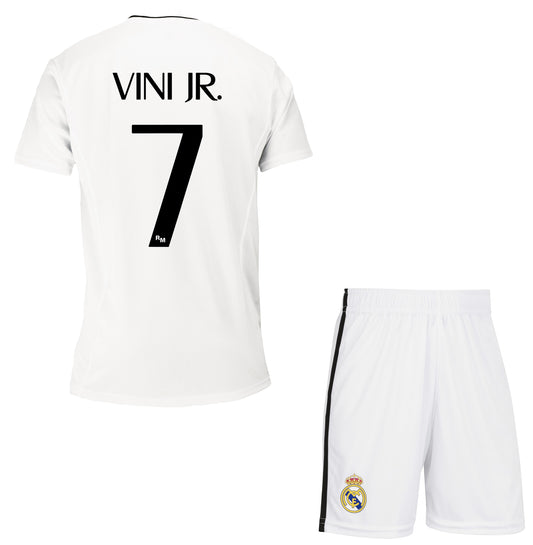 Real Madrid Ensemble Football Maillot Short Real Vinicius Junior Enfants- Collection Officielle